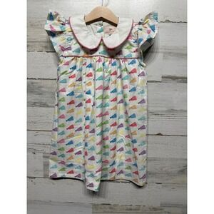 Smockingbird Dress Girls 4T White Megaphone Cheer Flutter Sleeve EUC